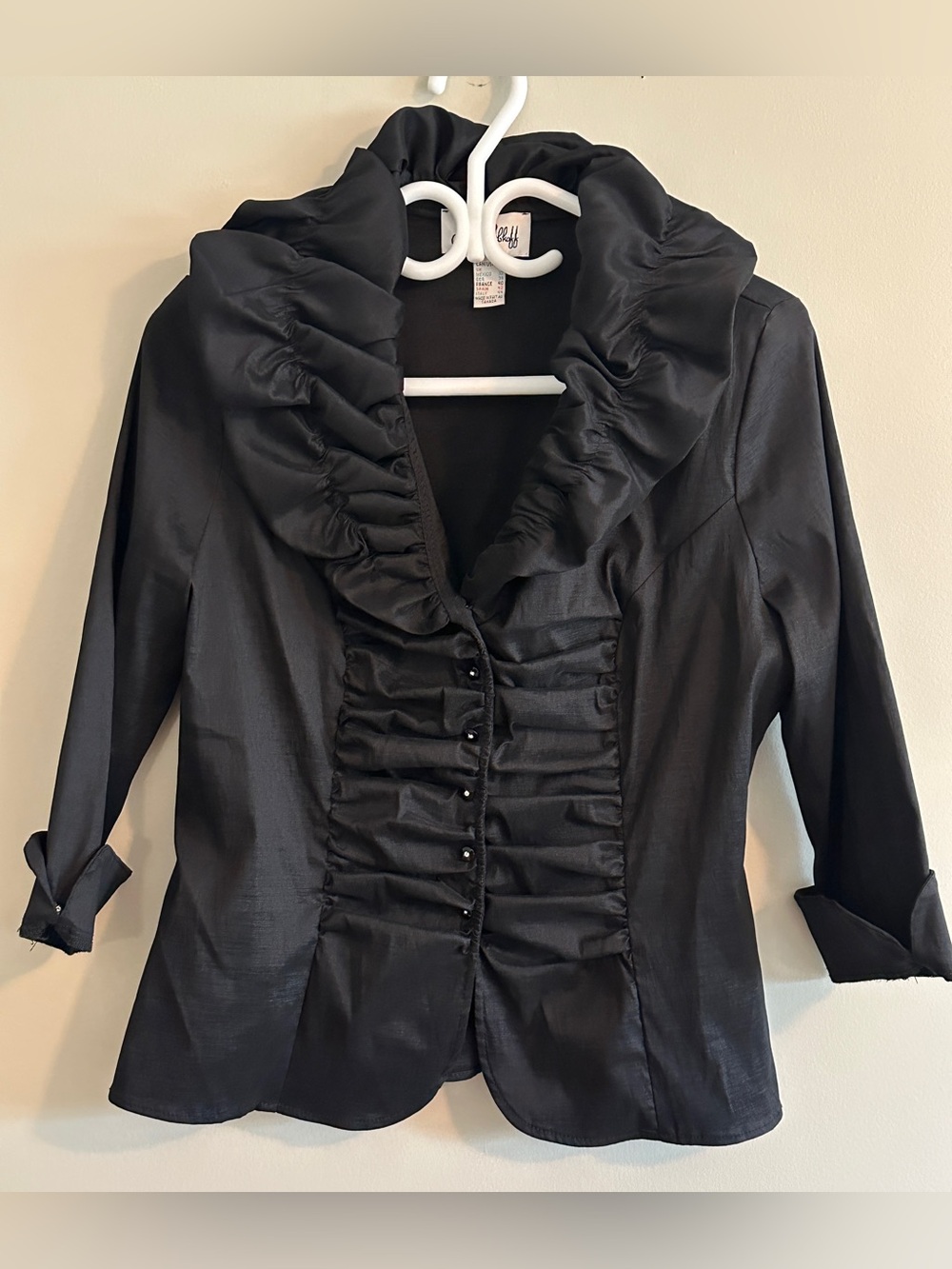 Joseph Ribkoff Black Ruffled Satin-Style Blazer